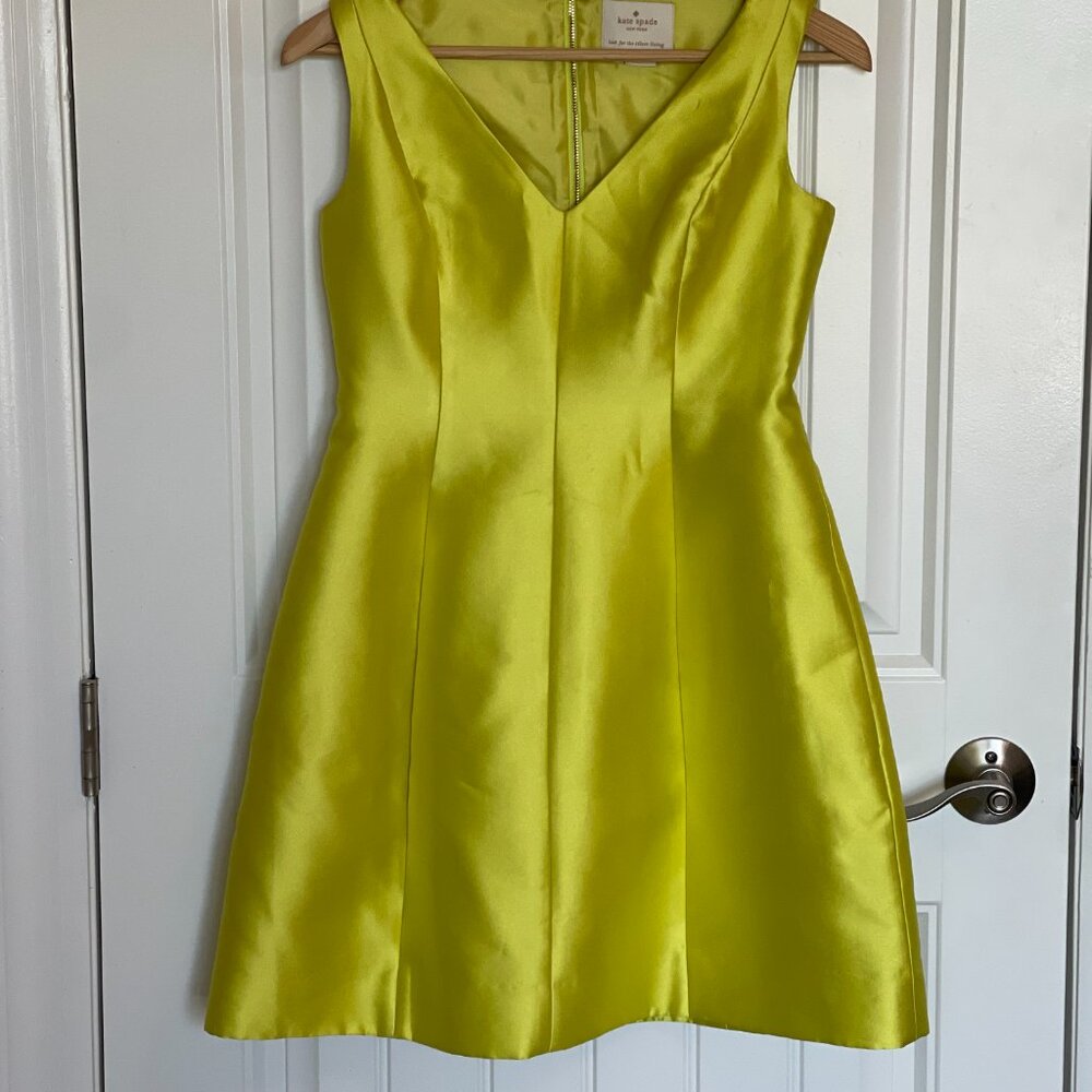 Kate Spade Structured Silk Neon Yellow Mini Dress - 2 - Picture 5 of 10